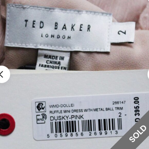 Ted Baker Women's Ruffled Mini Dress with Metal Ball Trim AR8 Size US: 2 - Picture 5 of 5